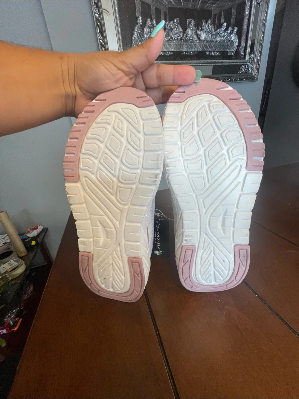 U.S. Polo Assn. Women's Cream Sneakers with Pink Accent